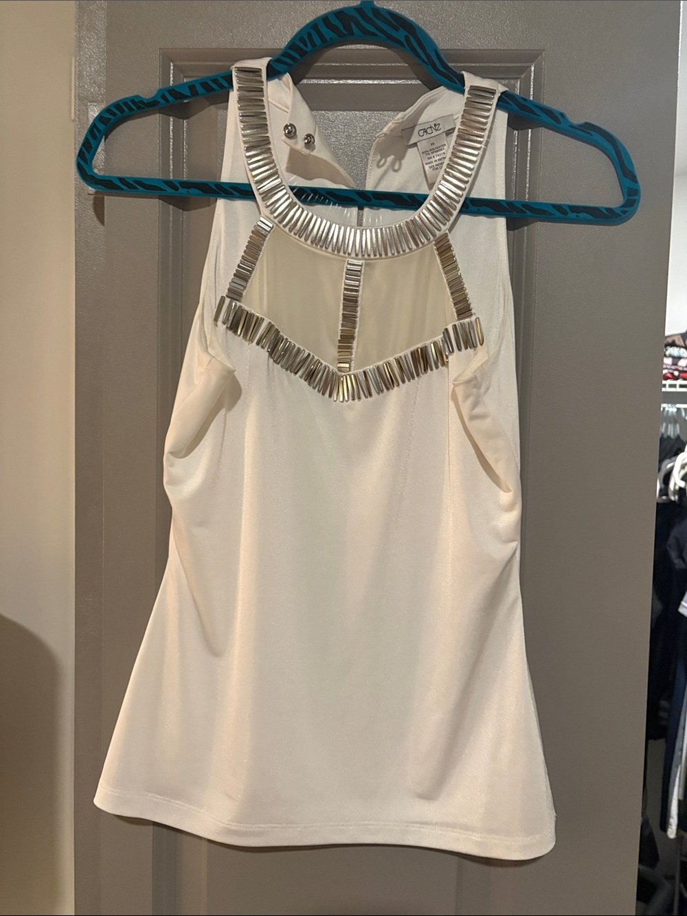 Cache Cream Halter Camisole with Silver Bead Trim